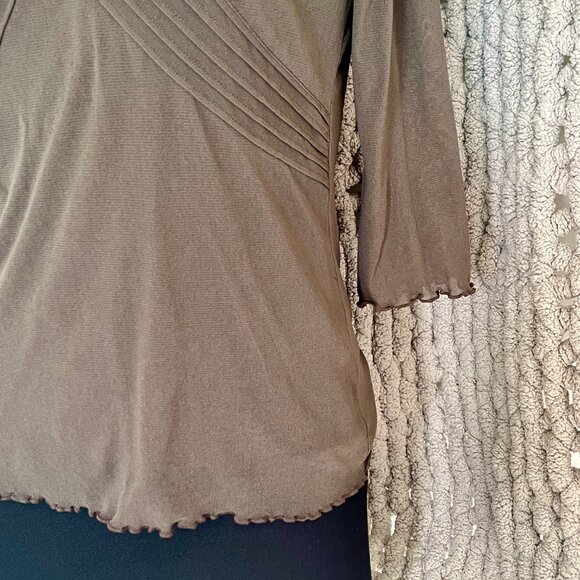 Olsen Brown Embellished V-Neck Blouse – Size Medium - Picture 4 of 9